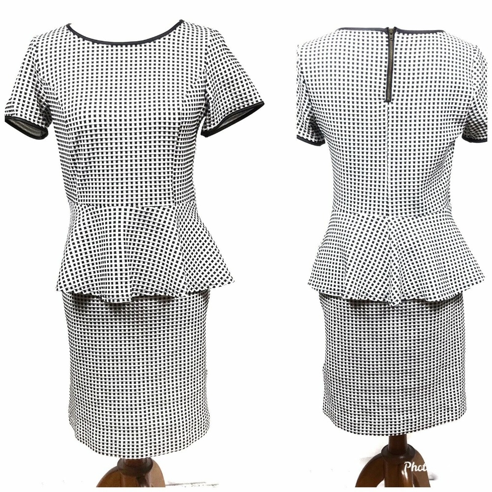 Elle Skirt Set Peplum Pencil SS Micro Check B&W